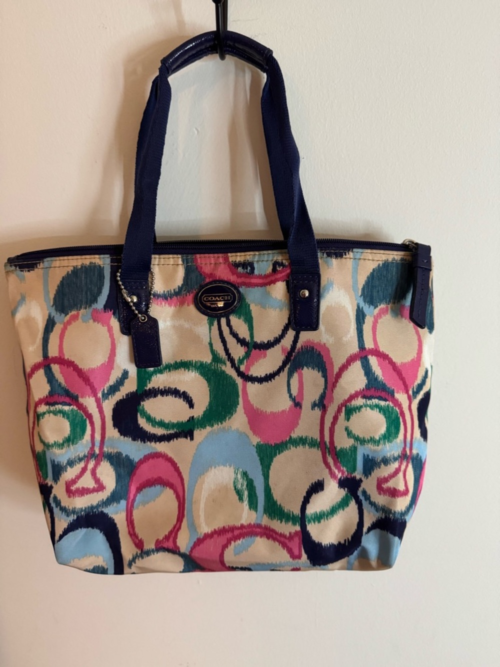 Coach Multicolor Canvas Tote - Navy, Pink, Green, Light Blue